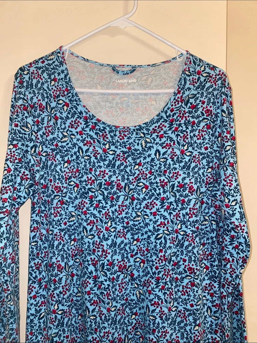 Lands’ End Blue Floral Cotton Nightgown Long Sleeve Sleep Dress M - Picture 7 of 14